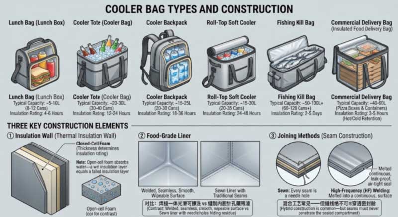 Insulated Cooler Bags: ປະເພດ, ການກໍ່ສ້າງ & ວິທີການເລືອກ