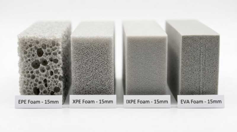 cut sections of EPE, XPE, IXPE and EVA foam showing cell size differences cut sections of EPE, XPE, IXPE and EVA foam showing cell size differences